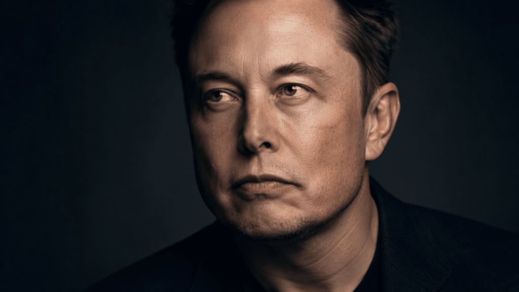 Close-up portrait of a man in a dark blazer, looking to the left against a dark background.